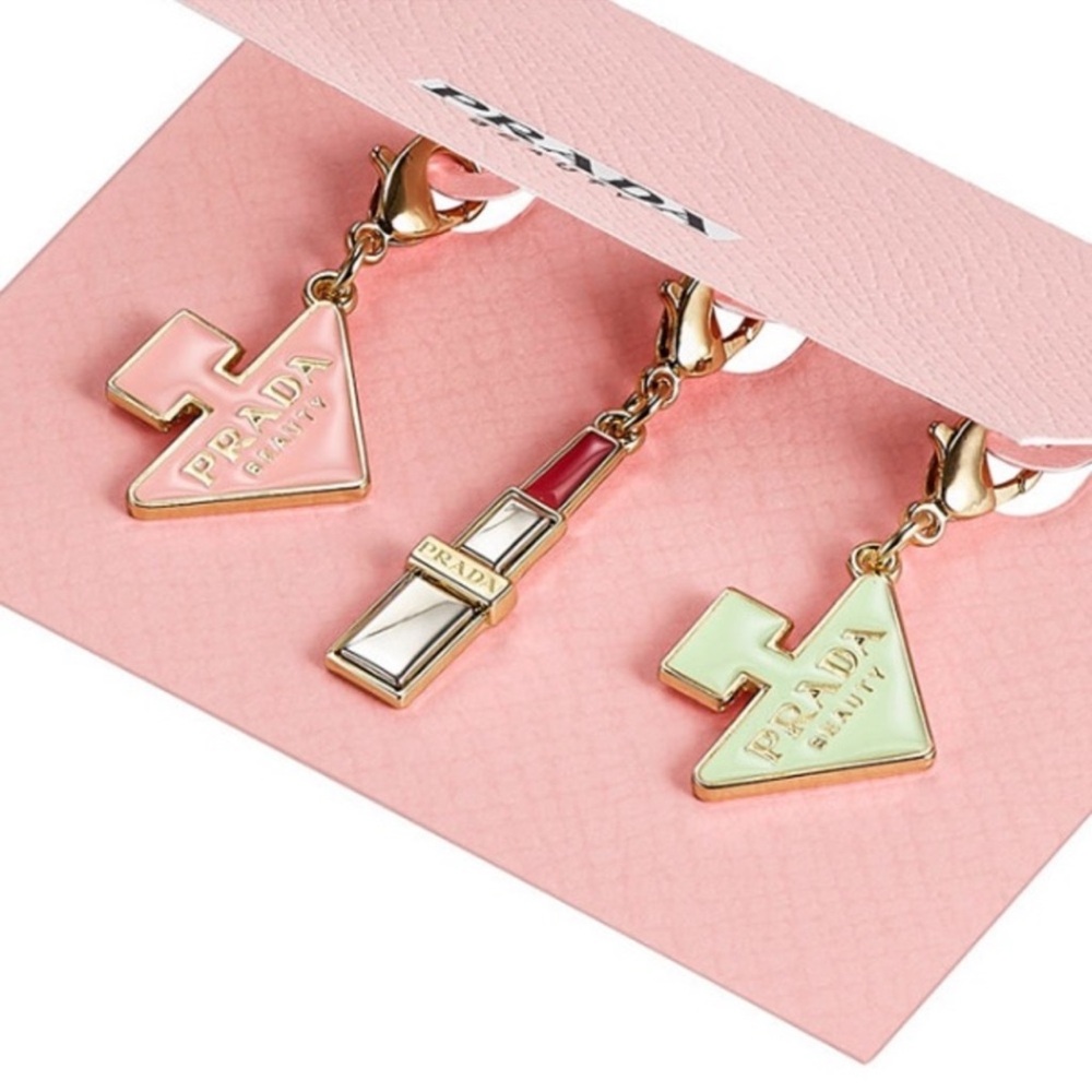 Prada Pink and Gold Charm Keychain Trio